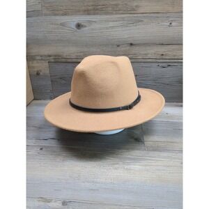 Lisianthus Classic Wide Brim‎ Belt Buckle Fedora Hat 24" Circumference Khaki